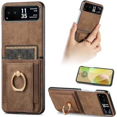 Imagem de NINKI Capa carteira compatível com Motorola Moto Razr 2023, capa carteira de couro Motorola Razr 2023, capa protetora de couro PU para Moto Razr 40, nova capa Motorola Razr 2023 marrom