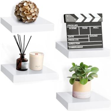 Imagem de Sorbus Prateleira quadrada flutuante para parede - 4 prateleiras pequenas com suportes de montagem invisíveis para decoração de sala de estar, quarto, decoração de banheiro, casa e cozinha -