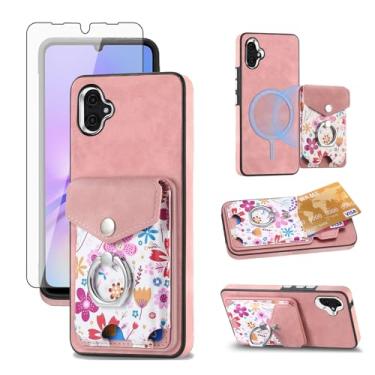 Imagem de Asuwish Capa de celular para Samsung Galaxy A05 carteira com protetor de tela anel fino magnético suporte suporte traseiro porta-cartão de crédito flor bolsa móvel Ao5 A 05 meninas mulheres homens