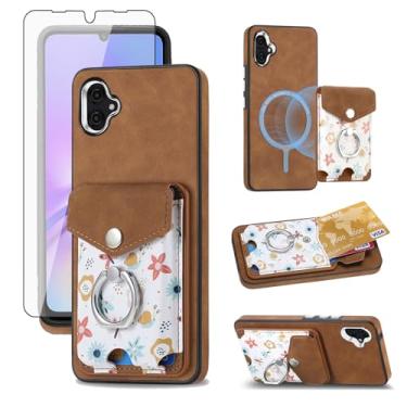 Imagem de Asuwish Capa de celular para Samsung Galaxy A05 carteira com protetor de tela anel fino magnético suporte suporte traseiro porta-cartão de crédito flor bolsa móvel TPU Ao5 A 05 meninas mulheres homens
