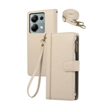 Imagem de Carteira com alça de pulso crossbody com suporte para cartão capa de telefone para Xiaomi 14 Note 13 12 12T 13T Pro Plus 13C Lite capa de couro, branca, para POCO C65