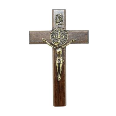 Imagem de Crucifixo de Mão ou Porta São Bento Madeira natural 9 cm