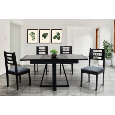 Imagem de Conjunto Sala de Jantar Mesa Extensível 105/148 Tampo Vidro 06 Cadeiras Assento Estofado Ébano Preto
