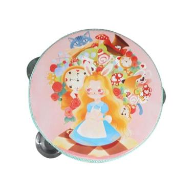 Imagem de rockible Tamborim de madeira Tamborim de mão Tamborim de mão Sino Instrumento musical Brinquedo educativo para crianças Dançando Festa Concerto Presentes, Garota, 15cm