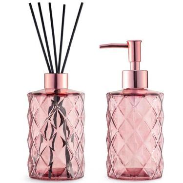 Imagem de Kit Lavabo Saboneteira e Difusor Aromatizador Banheiro Luxo - Uz, Rosa