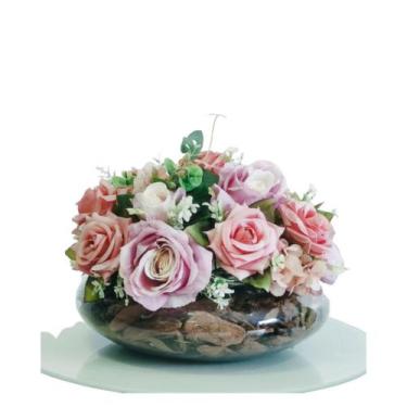 Imagem de Arranjo De Flores Misto de Rosas Lilás Vaso Terrário - La Caza Store