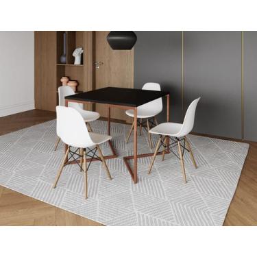 Imagem de Mesa Industrial Base Ferro Cobre em  V  Tampo 90x90 Preto 4 Cadeiras E