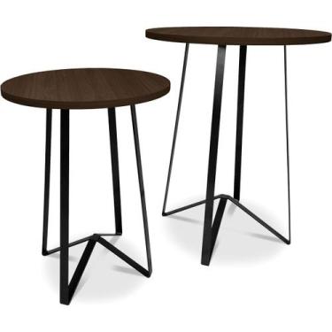 Imagem de Mesa De Canto Dupla Palon Redonda Decoração Para Sala Preto/Villandry 