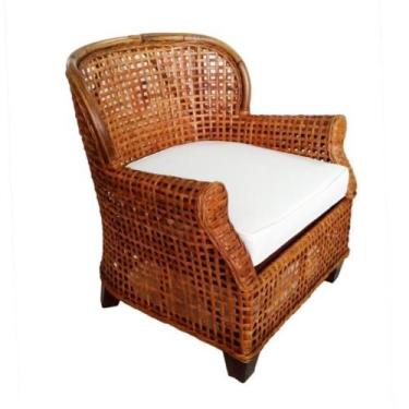 Imagem de Poltrona Madeira c Rattan Assento Branco Luxo - LUXdécor Casa e Jardim