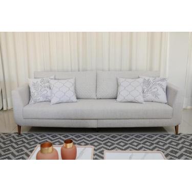 Imagem de Conjunto 4 Almofadas 50x50 Veludo Estampa Ramos Cinza e Branca - Moret