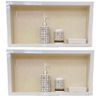 Imagem de Kit 2 Nichos Para Banheiro Em Porcelanato 60x30x10 cm - PHZ, Creme