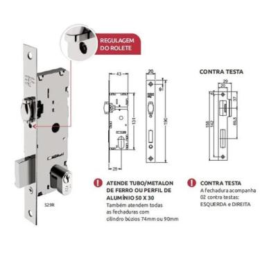Imagem de Fechadura Pivotante Rolete Estreito Aluminio Ferro Preta - 3F