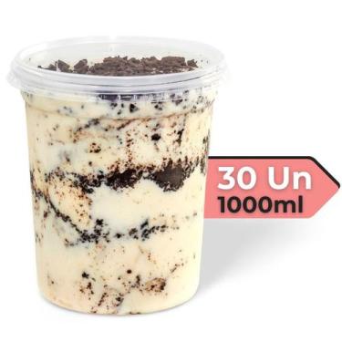 Imagem de Kit 30 Potes de Plástico 1000ml Cilindro P/ Açaí Bolo Bolachas C/ Tamp