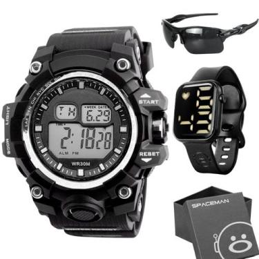 Imagem de Relogio digital prova dagua + oculos proteção uv + caixa cronometro da