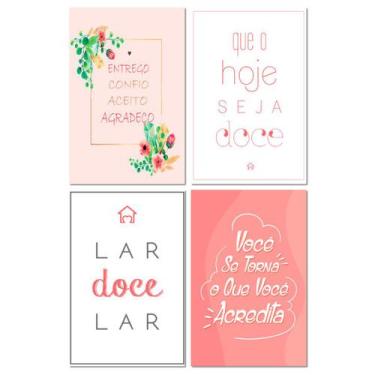 Imagem de Kit 4 Placas Decorativas Frases Lar Agradeço 20x30 cm Mdf - Art Print