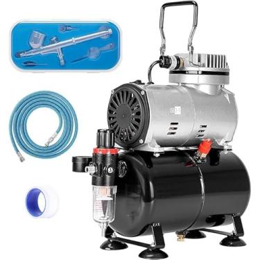 Imagem de VIVOHOME Kit de compressor de aerógrafo, sistema profissional de pintura de aerografia com compressor de ar de 1/5 HP e 1 kit de aerografia para tatuagem, maquiagem, sapatos, decoração de bolo