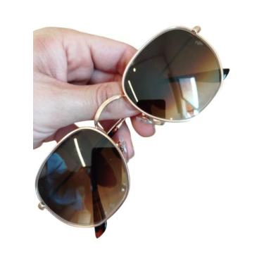 Imagem de Óculos De Sol Hexagonal Marrom Degrade Masculino Feminino Armação Meta