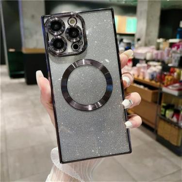 Imagem de Para iPhone 15 Pro Max Luxo Revestimento Magnético Moldura Glitter Capa de Telefone Para iPhone 11 12 13 14 Plus Lente Capa Protetora, A1, Para iPhone 15 Pro