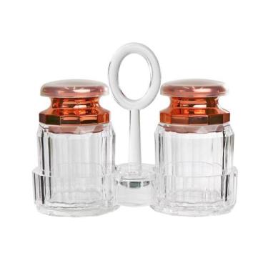 Imagem de Kit Saleiro e Pimenteiro Com Suporte Em Acrílico Gold Rose - MEGAGIFT