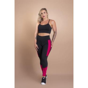 Imagem de Conjunto Feminino Calça Legging Fitness Cintura Alta Faixa Lateral E T