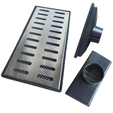 Imagem de Ralo Pluvial Quintal 15x30 Inox 304 Cocho Coletor Saída Baixa 100mm e 