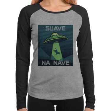 Imagem de Baby Look Raglan Suave na nave Manga Longa - Foca na Moda, Cinza, Pret