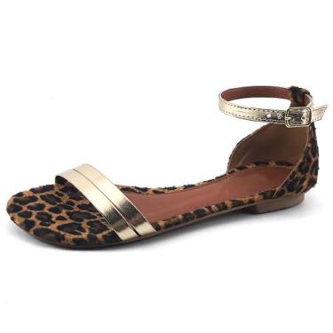 Imagem de Sandália Feminina Rasteirinha Animal Print Moda Verão Bico Redondo Dia