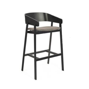 Imagem de Banqueta Coller Aço e Madeira em Preto Ebanizado - ArteFama, COURO OLI