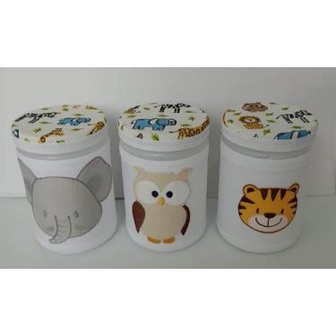 Imagem de Kit Decorativo de Pote Infantil Bichos, com 3 potes. - Laços Elias, Sa