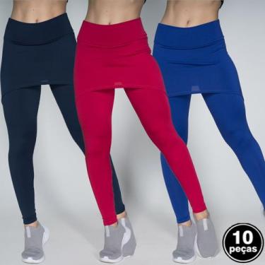 Imagem de Kit 10 Calças Legging Saia Fitness Cós Alto Lisa Tapa Bumbum - Bella F