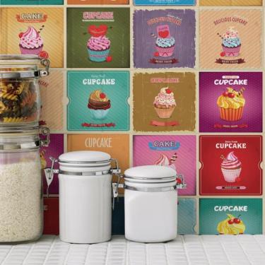 Imagem de Adesivo de Azulejo Cozinha Vintage Cup Cake 15x15cm 72un - Quartinhos