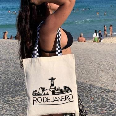 Imagem de Bolsa Ecobag 100% algodão Estampa RIO DE JANEIRO (xadrez) - CARIOCA MA