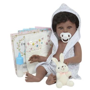 Imagem de Boneco Reborn Menino Negro Realista Saída de Banho Coelho - Cegonha Re