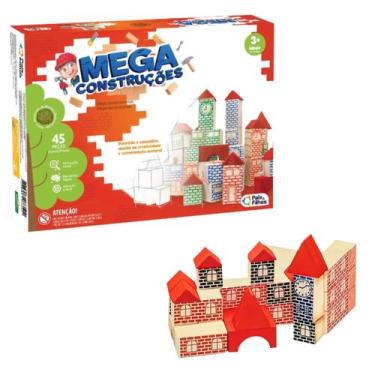 Imagem de Blocos Montar Educativo 45 Peças Madeira Castelinho Antigo - Pais e Fi