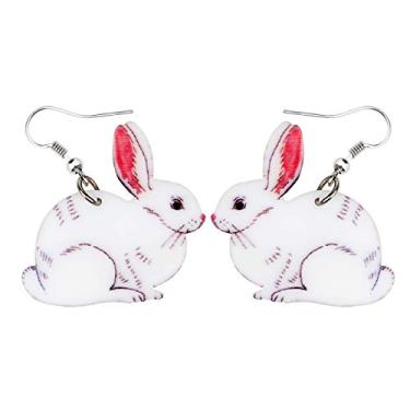 Imagem de Bonsny Brincos de acrílico com pingente de coelhinho da Páscoa, coelho, lebre, joias para mulheres, meninas, crianças, pingentes de presente, 24mm x 24mm, Acrílico, Arenito
