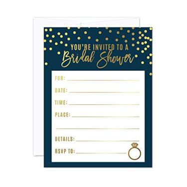 Imagem de Andaz Press azul marinho com tinta metálica dourada coleção de festa de casamento, convites de chá de panela de noiva em branco com envelopes, embalagem com 20