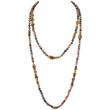 Imagem de MINACHI Colar longo colorido com contas irregulares, contas de vidro refletivas revestidas, bijuteria vintage boêmia grossa para mulheres, Medium, Vidro, Sem Pedra Preciosa