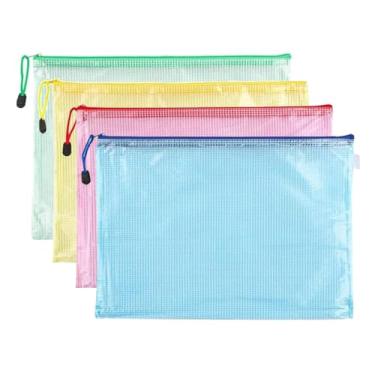 Imagem de Pacote com 4 bolsas de malha com zíper, sacos de malha de documentos tamanho carta A4 com zíper, bolsas com zíper à prova d'água para armazenamento de viagens, eletrodomésticos de escritório escolar e