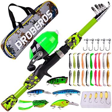 Imagem de PROBEROS Vara de Pesca Infantil-Kit Combinado de Vara de Pesca Telescópica Portátil E Carretel-Carretel de Pesca Spincast Varas de Fundição com Iscas, Linhas, Caixa de Equipamentos E Bolsa para Menino