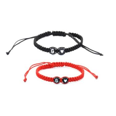 Imagem de Pulseiras de casal com inicial para mulheres e homens, pulseiras de coração trançadas feitas à mão, pulseiras com letras de melhor amigo para presente de 2 joias de aniversário, 0, Resina, Sem Pedra