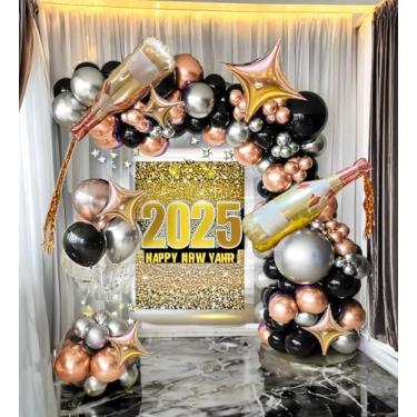 Imagem de Champagne Balloon Garland Arch Kit 119 Pcs Gold Silver Black with foil Tassel Champagne mylar Balloons for 21st 30th Birthday happy Women retirement happy new year eve decorations 2025