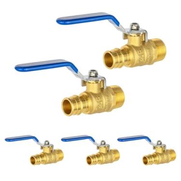 Imagem de (Pacote com 5) Válvula esférica EFIELD Cold Expansion Pex-A 3/10.2 cm x 3/10.2 cm macho NPT latão para conexão de tubo Pex-A, ASTM F1960, alavanca azul, certificado cUPC