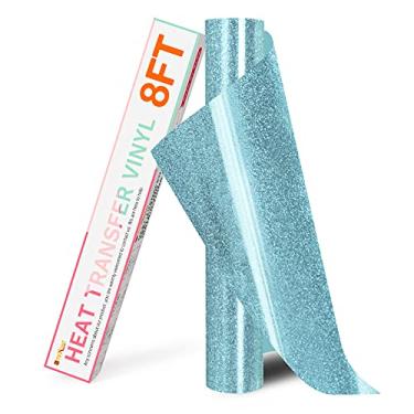 Imagem de HTVRONT Rolos de Vinil de Transferência de Calor Htv com Brilho Azul - 10" X 8 Pés Vinil Htv com Brilho Azul para Camisas, Ferro Brilhante Em Vinil para Todas As Máquinas de Corte - Fácil de Cortar E