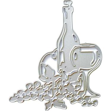 Imagem de Cortes de garrafa de vinho para fazer cartões, recortes de scrapbooking, matrizes de corte de metal, parabéns, cortes, aniversário, estampagem, estêncil, modelo para decoração de scrap-booking, cartão