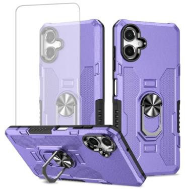 Imagem de Ueokeird Capa para Galaxy A06, capa para Samsung A06 SM-A065F com protetor de tela de vidro temperado, proteção resistente com anel de metal suporte magnético capa de telefone para Samsung Galaxy A06