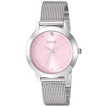 Imagem de GUESS Relógio feminino de quartzo de aço inoxidável, prata, relógio casual, Rosa/prateado, NS, Movimento de quartzo