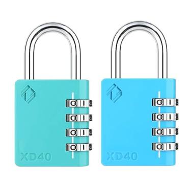 Imagem de Zarker Trava de combinação XD40, cadeado de 4 dígitos para escola, academia, esportes, armário, cerca, caixa de ferramentas, estojo, armazenamento de ferrolho (pacote com 2, esmeralda, azul)