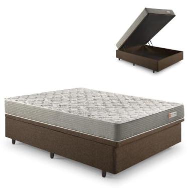 Imagem de Base Box Baú Casal 138x188 Linho Marrom com Colchão Ecoline D40 Espuma