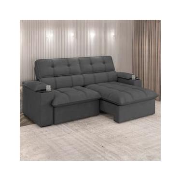 Imagem de Sofá 3 Lugares Luizzi Liverpool Slim com Assento Retrátil e Reclinável, Revestido em Suede - 210cm de Largura