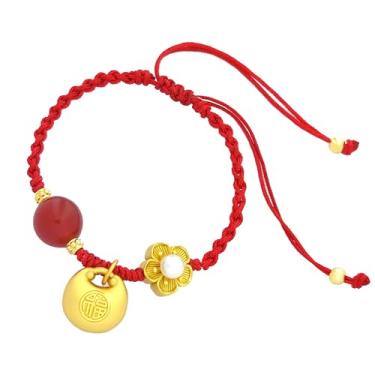 Imagem de Eymi Pulseiras de corda vermelha ajustáveis signo animal do zodíaco chinês 2024 ano novo dragão da sorte pulseira pingente para mulheres, Metal, Sem pedras preciosas